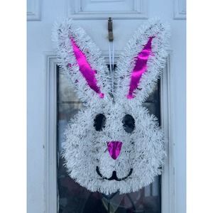 Tinsel Easter Bunny Rabbit Hanging Sign Spring Wall Front Door Porch Decor